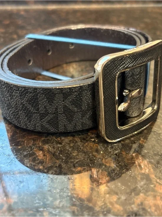 Michael Kors Black Logo-Print Womans Belt with Silver Buckle - Picture 2 of 11